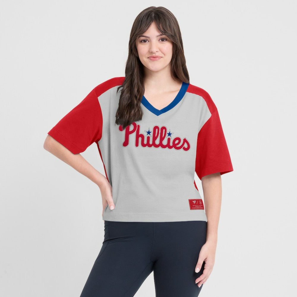 Philadelphia Phillies Fanatics Oversized Race To Win V-Neck T-Shirt | MLB Shop