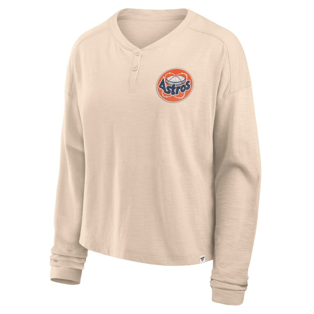 Houston Astros Fanatics Women's Oversized Stadium Slub Long Sleeve Henley T-Shirt | MLB Shop