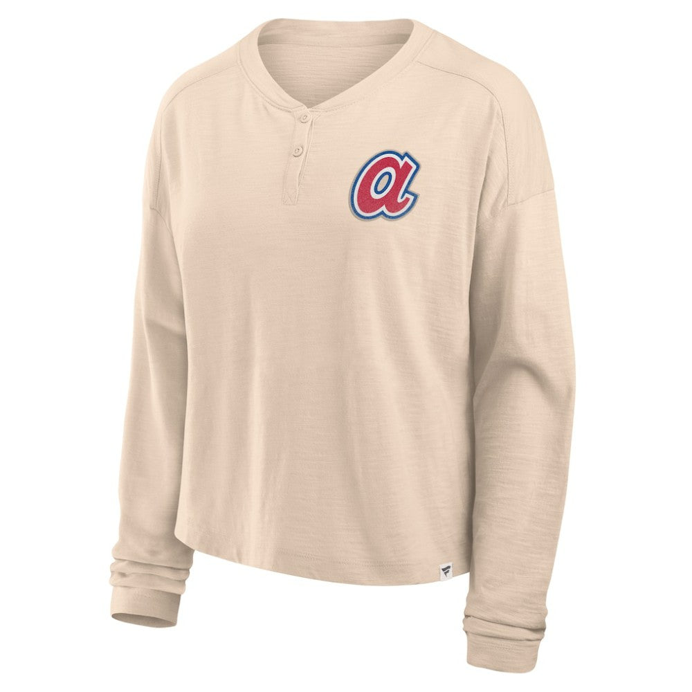 Atlanta Braves Fanatics Women's Oversized Stadium Slub Long Sleeve Henley T-Shirt | MLB Shop