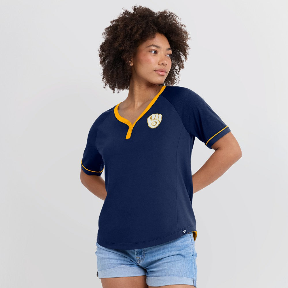 Milwaukee Brewers Fanatics Women's League Diva Star Raglan V-Neck T-Shirt | MLB Discount