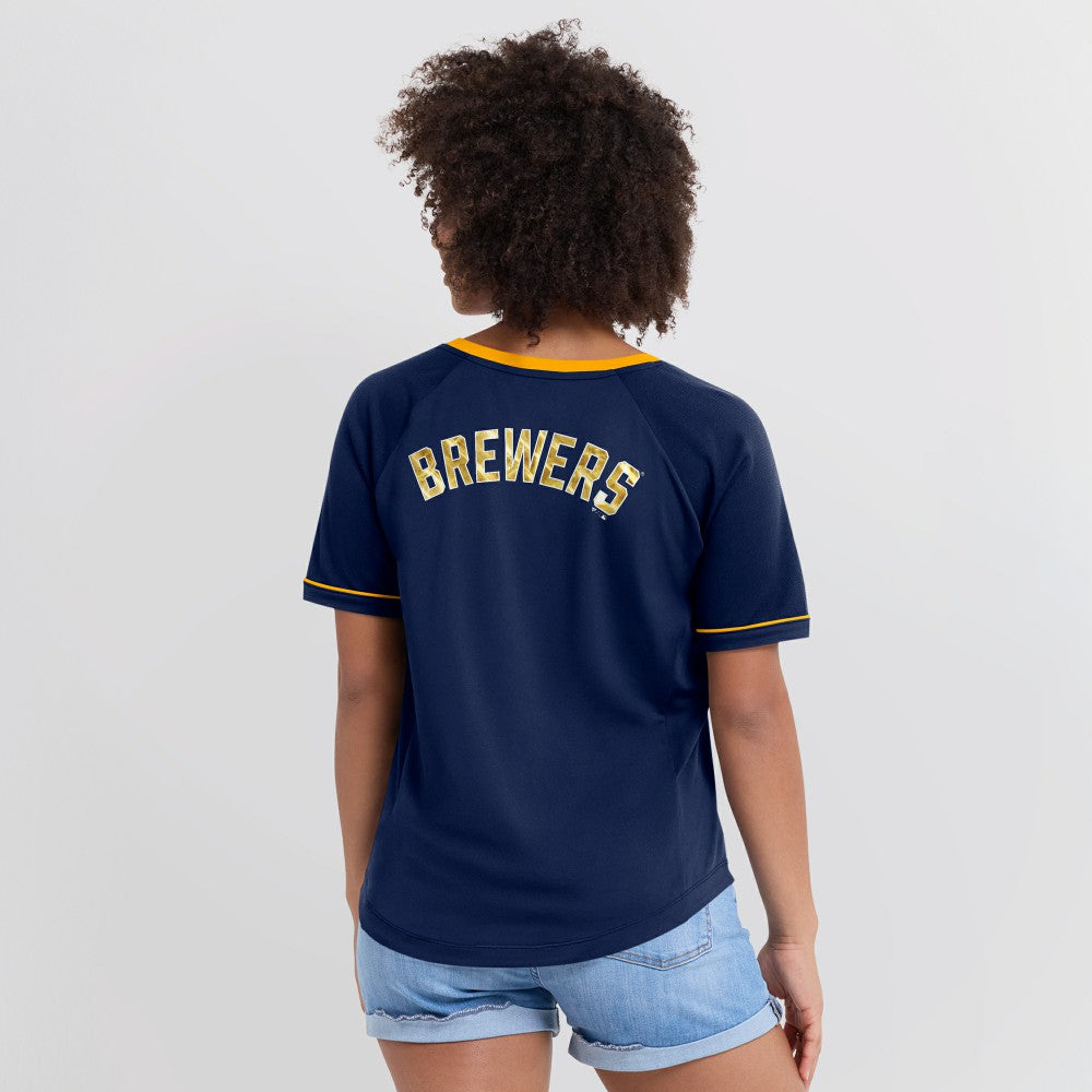 Milwaukee Brewers Fanatics Women's League Diva Star Raglan V-Neck T-Shirt | MLB Discount