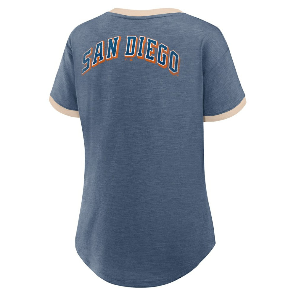 San Diego Padres Fanatics Women's Binge Worthy Stadium Slub V-Neck T-Shirt | MLB New