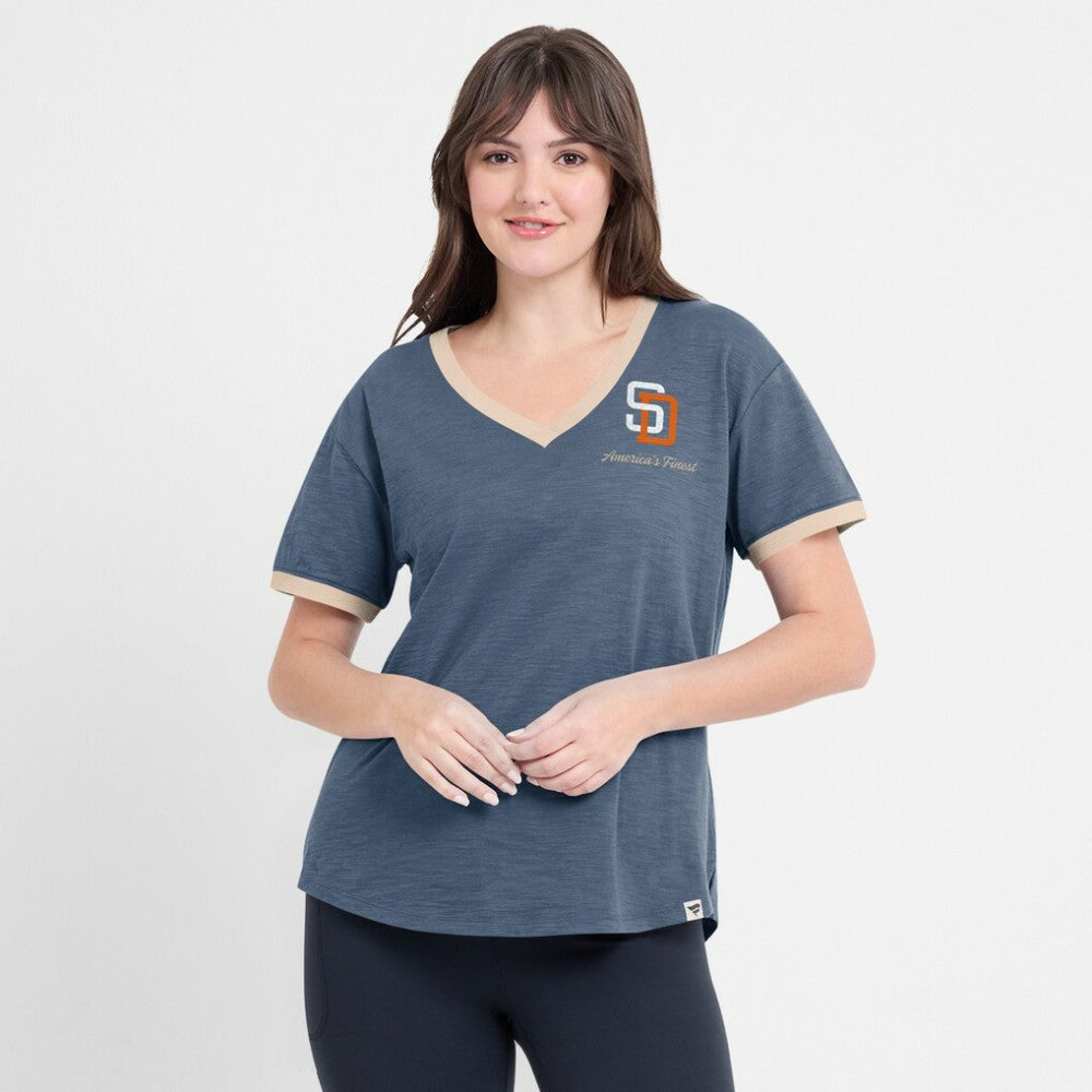 San Diego Padres Fanatics Women's Binge Worthy Stadium Slub V-Neck T-Shirt | MLB New