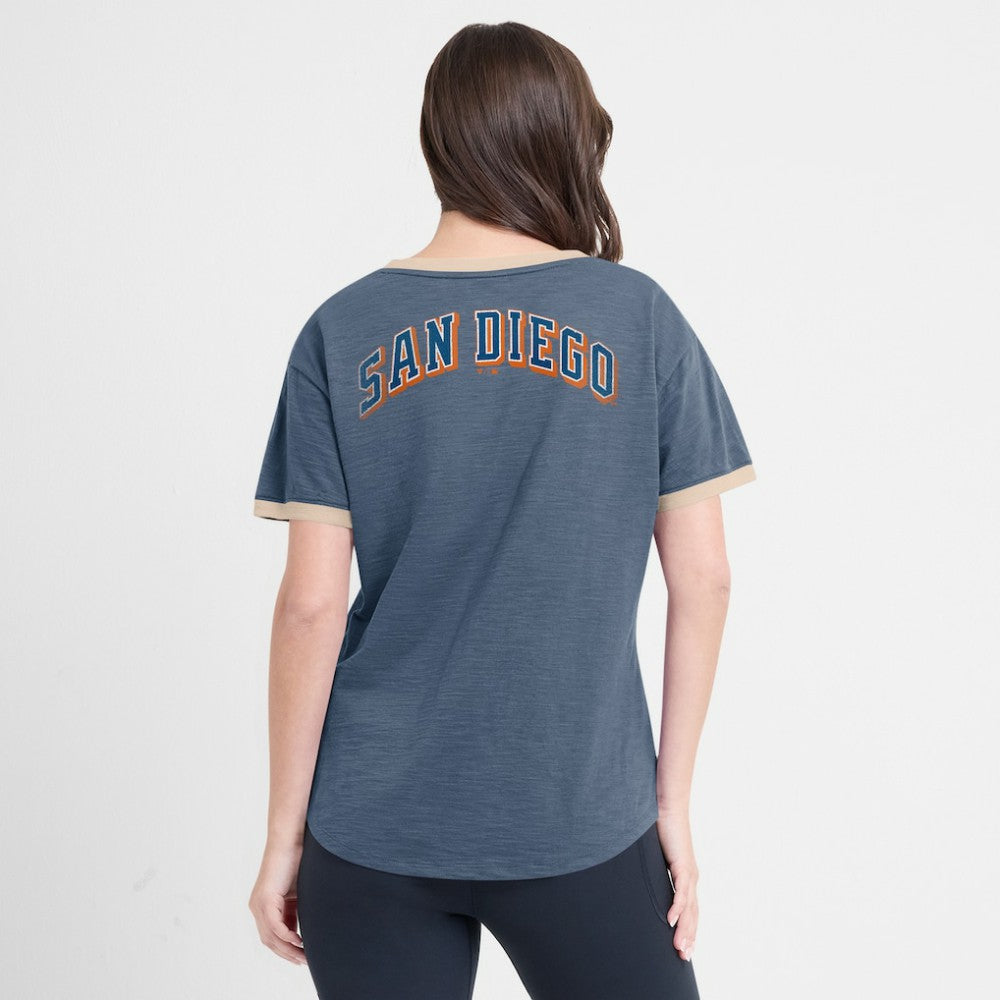 San Diego Padres Fanatics Women's Binge Worthy Stadium Slub V-Neck T-Shirt | MLB New