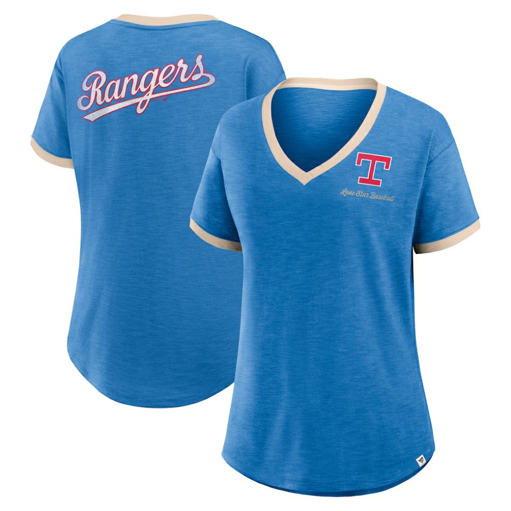 Texas Rangers Fanatics Women's Binge Worthy Stadium Slub V-Neck T-Shirt | MLB Discount