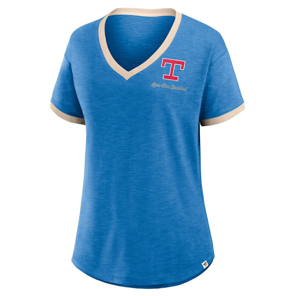Texas Rangers Fanatics Women's Binge Worthy Stadium Slub V-Neck T-Shirt | MLB Discount