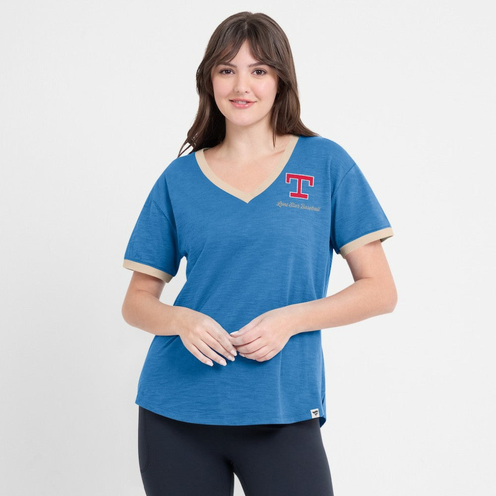 Texas Rangers Fanatics Women's Binge Worthy Stadium Slub V-Neck T-Shirt | MLB Discount