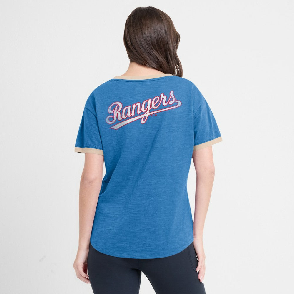 Texas Rangers Fanatics Women's Binge Worthy Stadium Slub V-Neck T-Shirt | MLB Discount