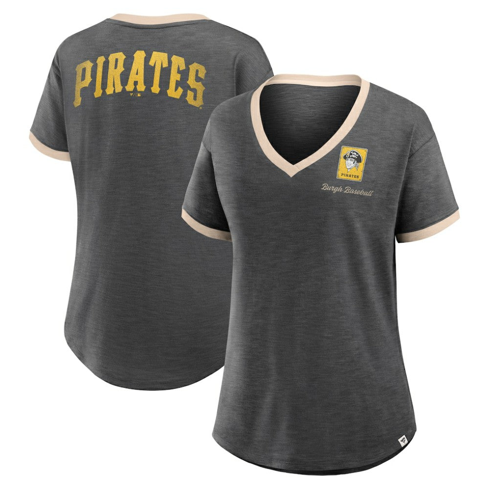 Pittsburgh Pirates Fanatics Women's Binge Worthy Stadium Slub V-Neck T-Shirt | MLB New