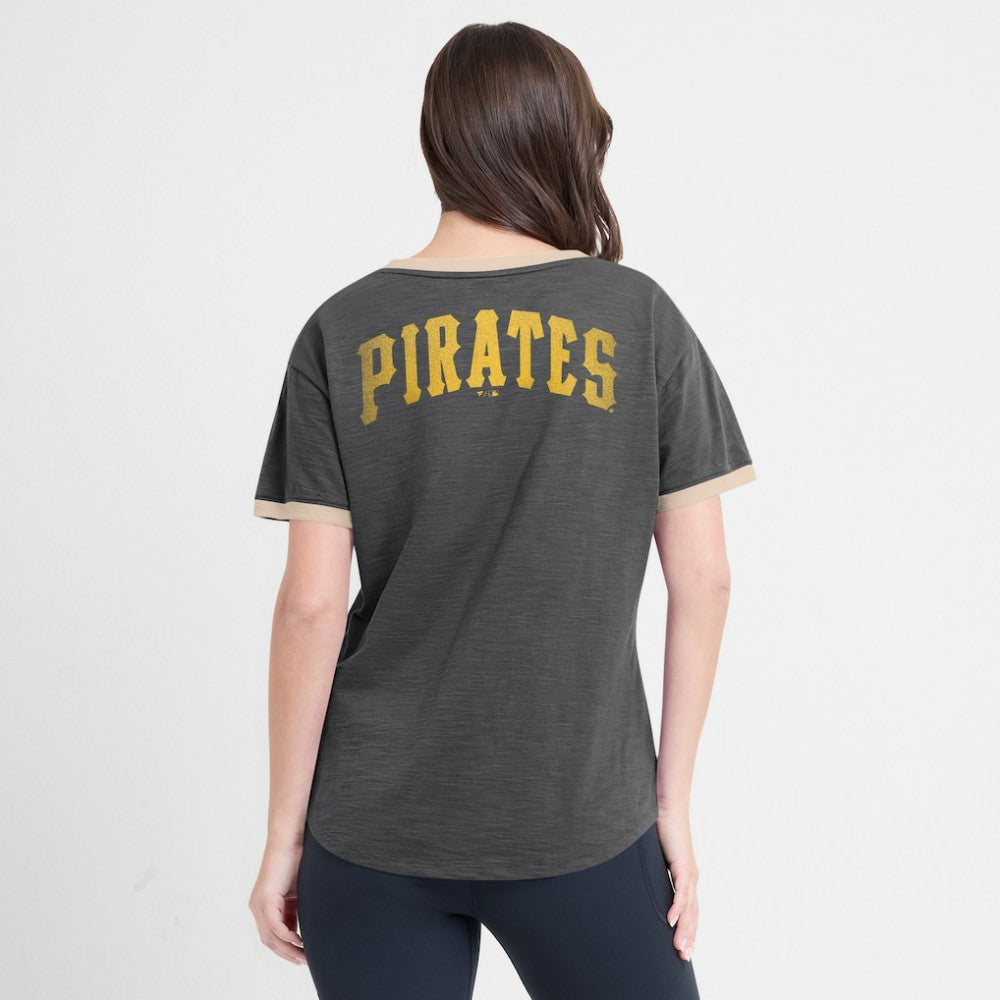 Pittsburgh Pirates Fanatics Women's Binge Worthy Stadium Slub V-Neck T-Shirt | MLB New