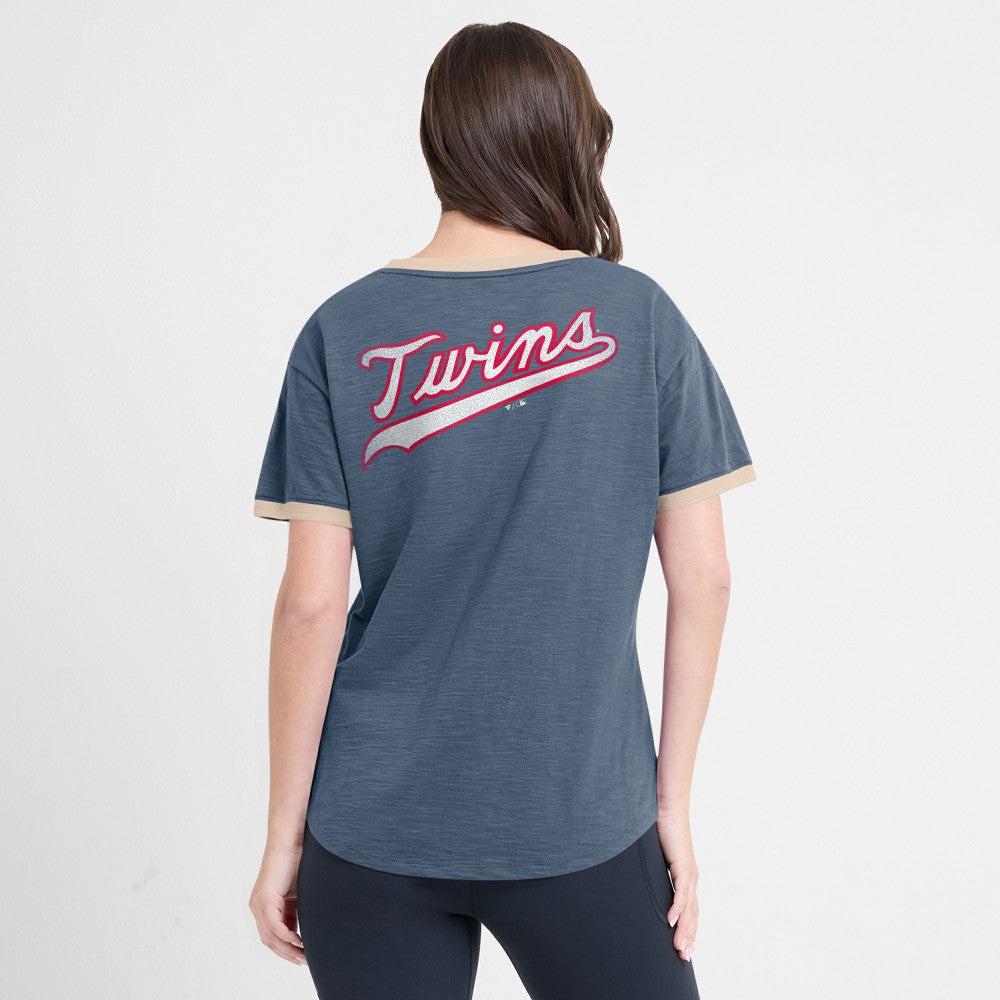 Minnesota Twins Fanatics Women's Binge Worthy Stadium Slub V-Neck T-Shirt | MLB For sale