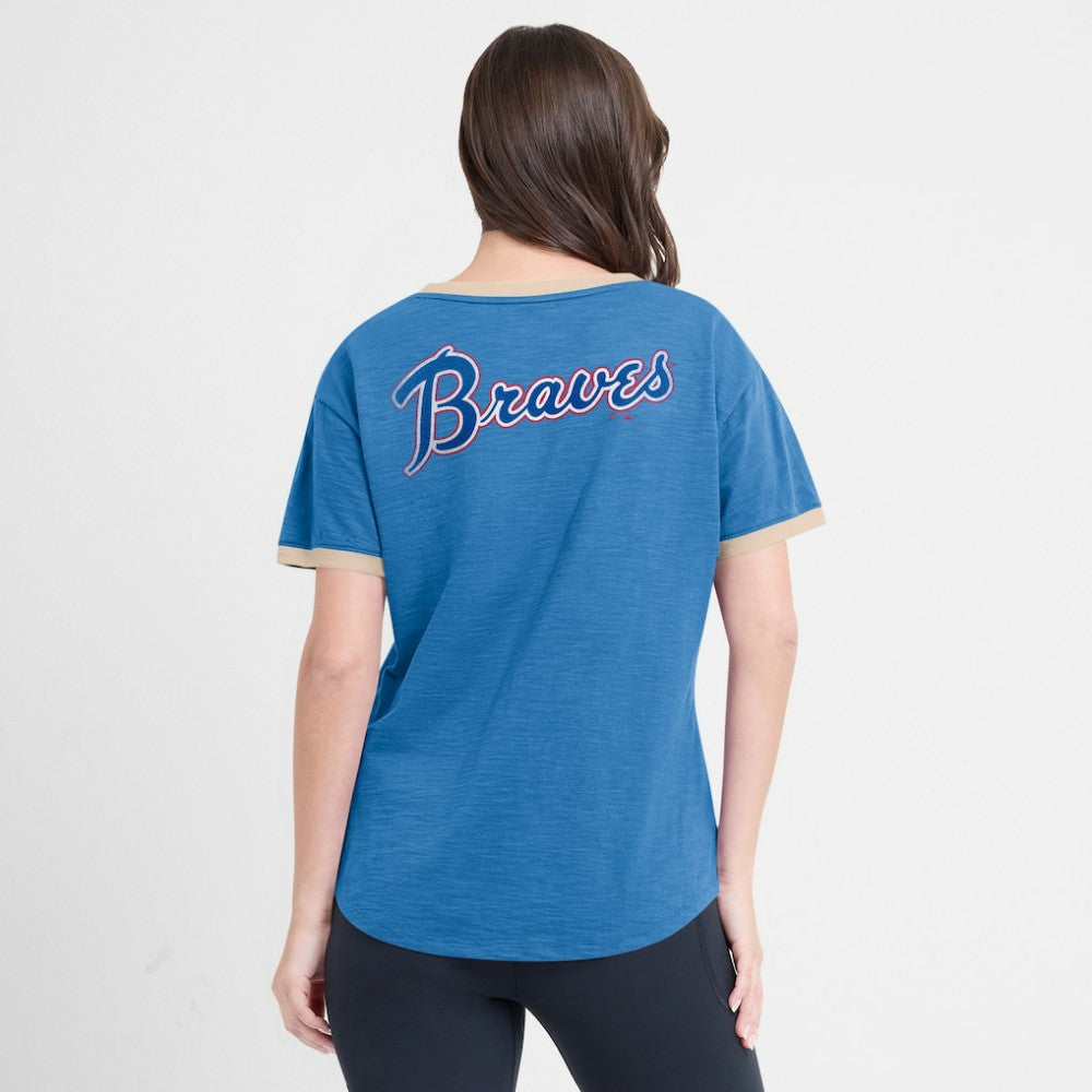 Atlanta Braves Fanatics Women's Binge Worthy Stadium Slub V-Neck T-Shirt | MLB Discount