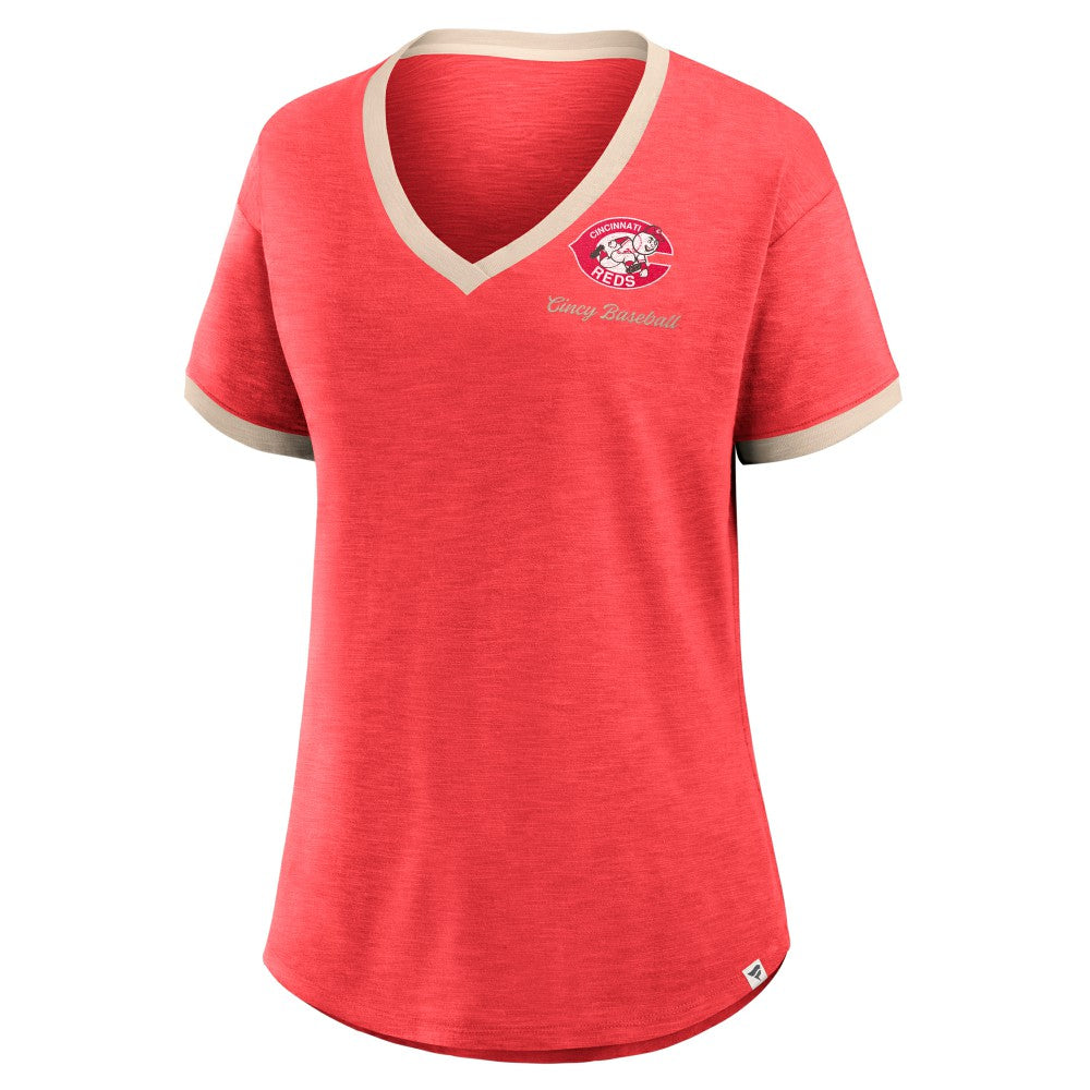 Cincinnati Reds Fanatics Women's Binge Worthy Stadium Slub V-Neck T-Shirt | MLB New
