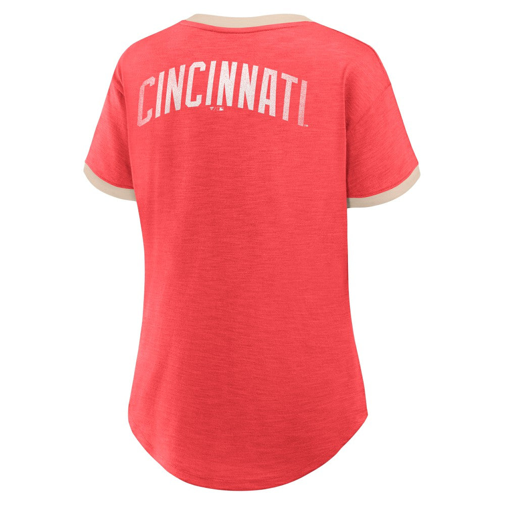 Cincinnati Reds Fanatics Women's Binge Worthy Stadium Slub V-Neck T-Shirt | MLB New