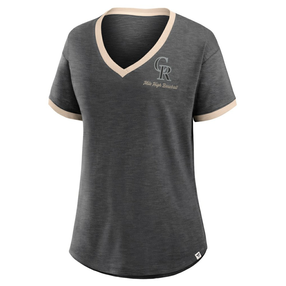 Colorado Rockies Fanatics Women's Binge Worthy Stadium Slub V-Neck T-Shirt | MLB Outlet