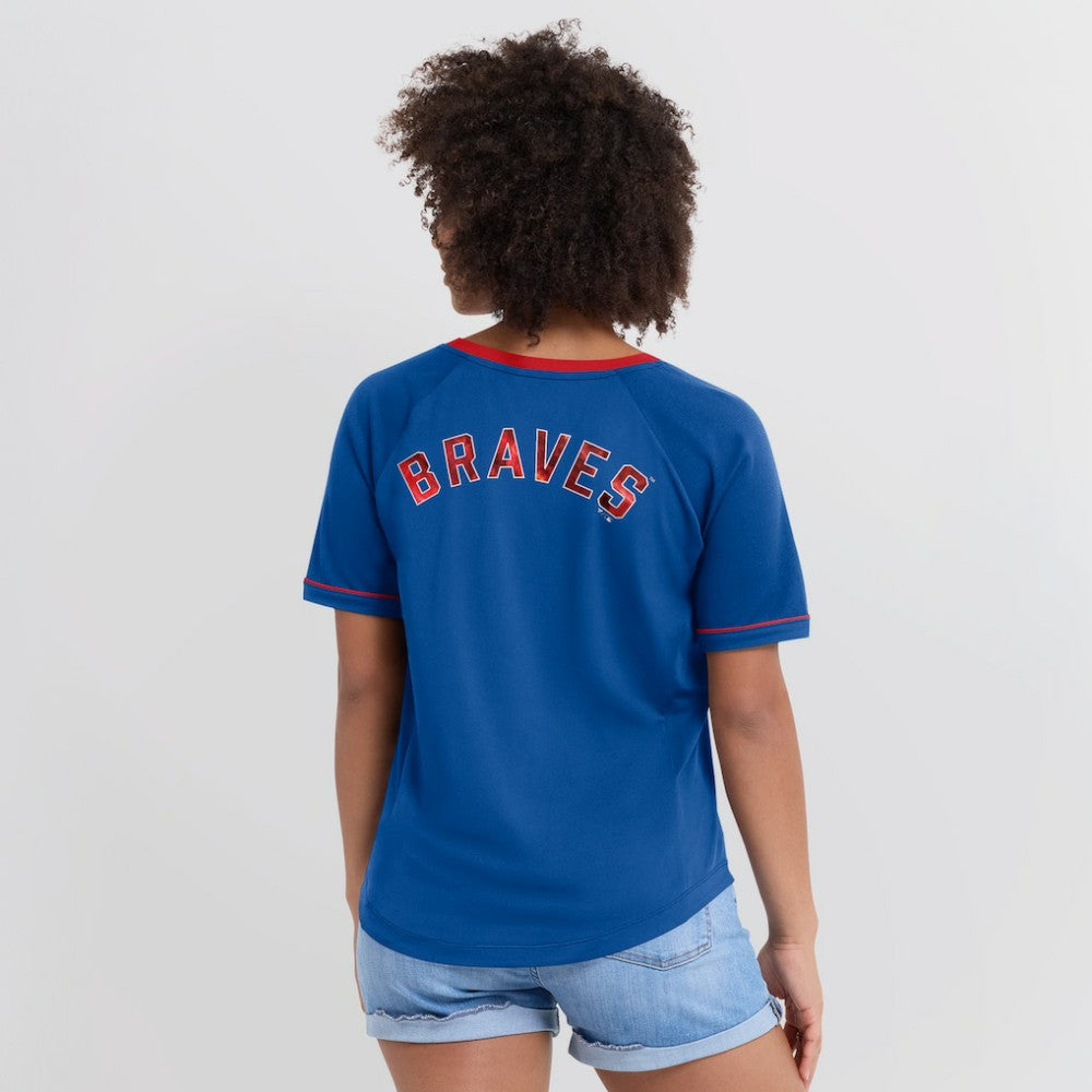 Atlanta Braves Fanatics Women's Cooperstown Collection League Diva Raglan V-Neck T-Shirt | MLB Sale