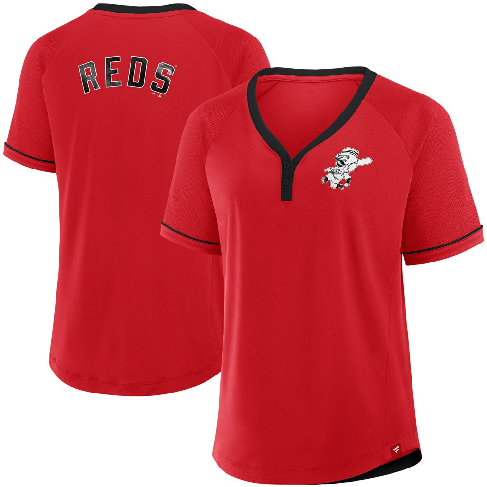 Cincinnati Reds Fanatics Women's Cooperstown Collection League Diva Raglan V-Neck T-Shirt | MLB Shop