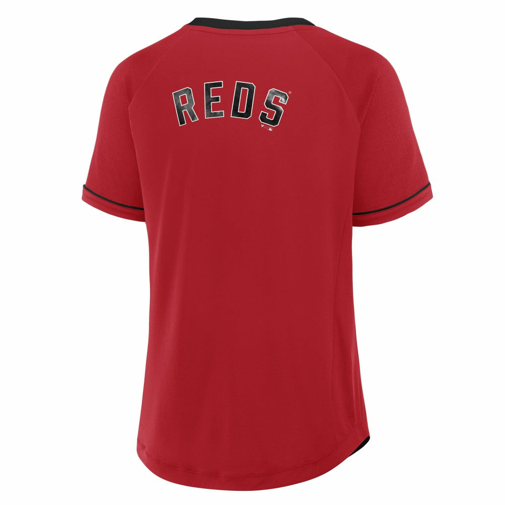 Cincinnati Reds Fanatics Women's Cooperstown Collection League Diva Raglan V-Neck T-Shirt | MLB Shop
