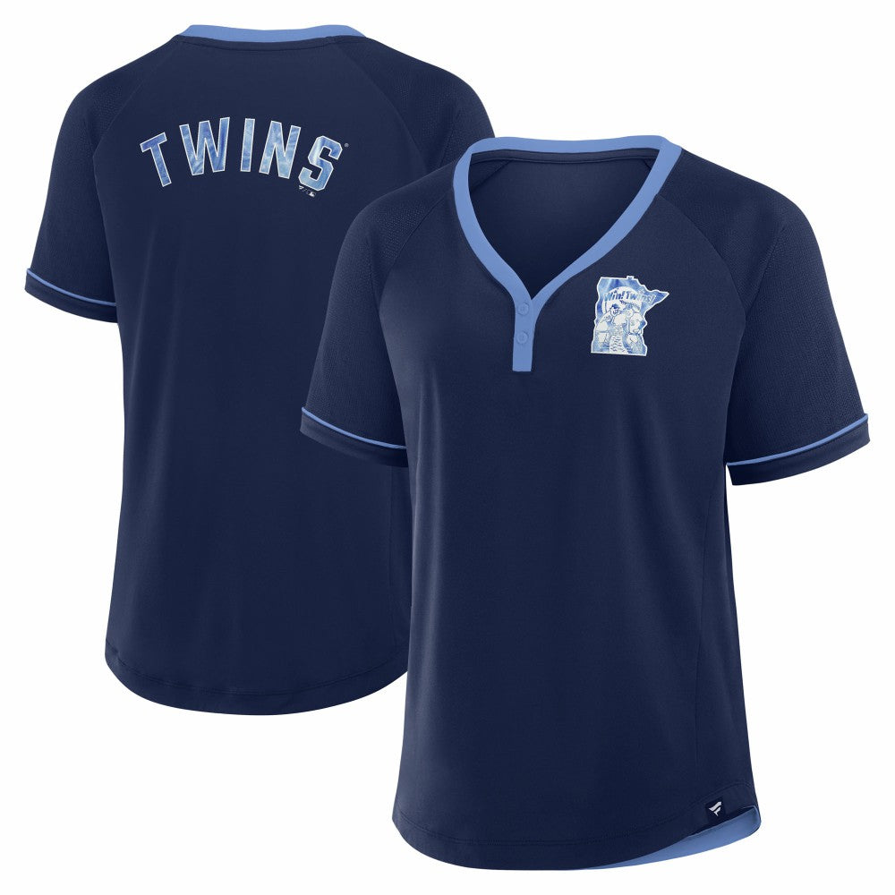Minnesota Twins Fanatics Women's Cooperstown Collection League Diva Raglan V-Neck T-Shirt | MLB On Sale