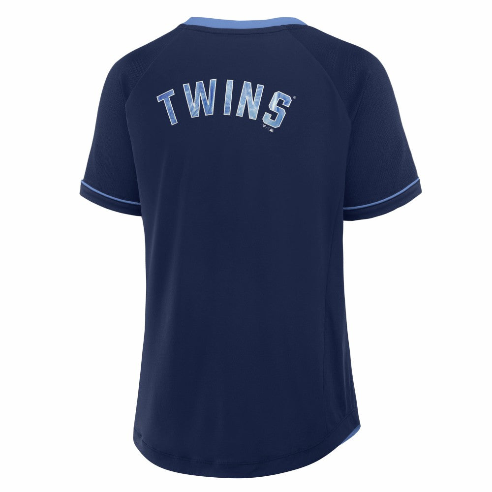 Minnesota Twins Fanatics Women's Cooperstown Collection League Diva Raglan V-Neck T-Shirt | MLB On Sale