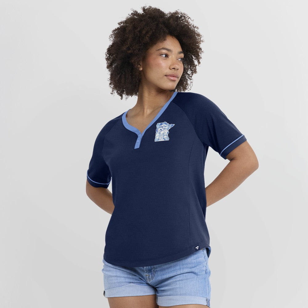 Minnesota Twins Fanatics Women's Cooperstown Collection League Diva Raglan V-Neck T-Shirt | MLB On Sale
