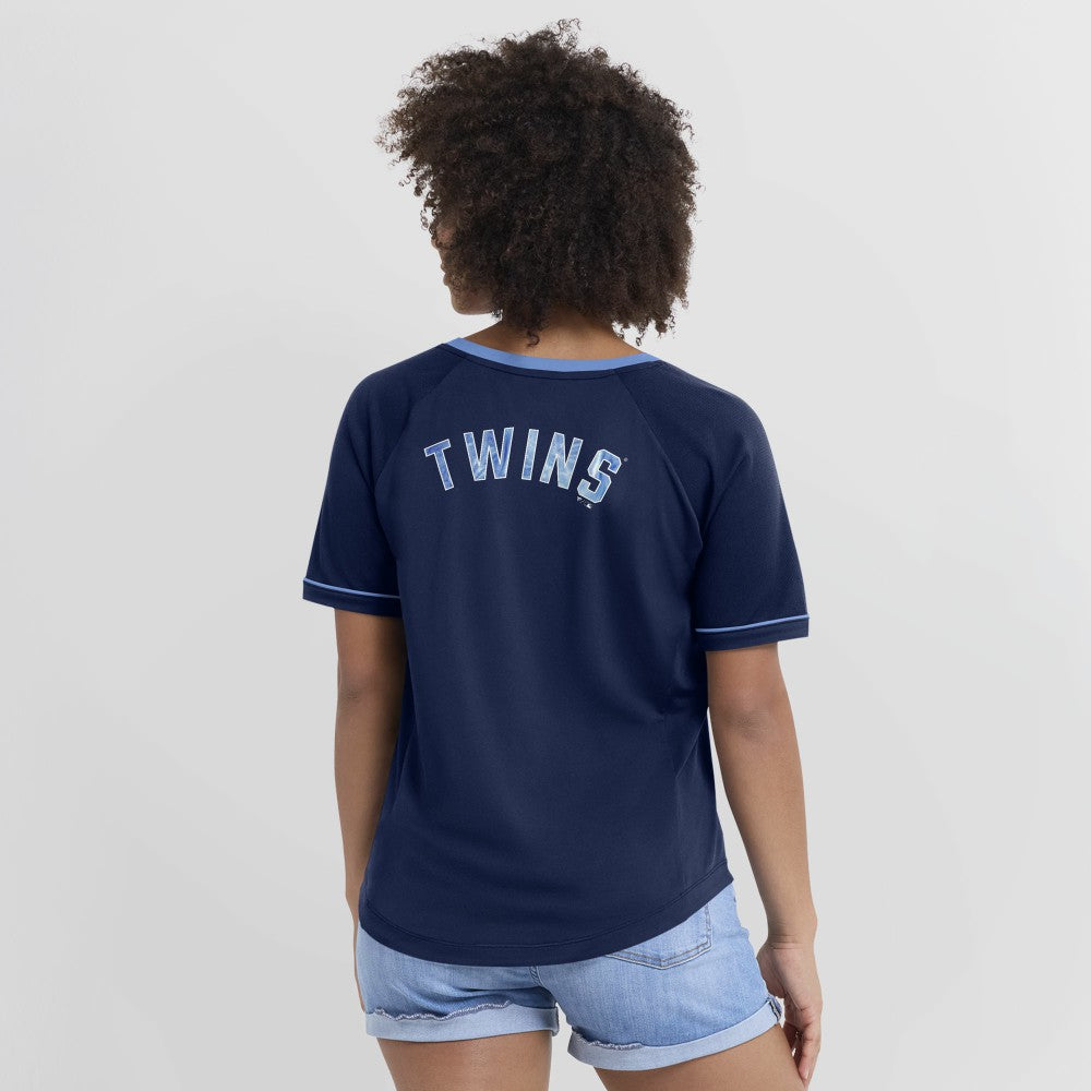 Minnesota Twins Fanatics Women's Cooperstown Collection League Diva Raglan V-Neck T-Shirt | MLB On Sale