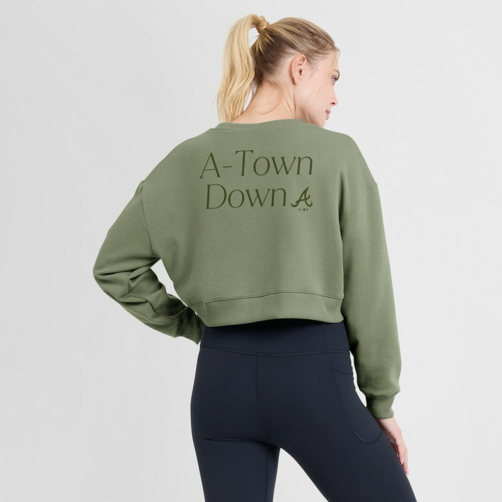 Atlanta Braves Fanatics Women's Studio Cropped Pullover Sweatshirt | MLB For sale