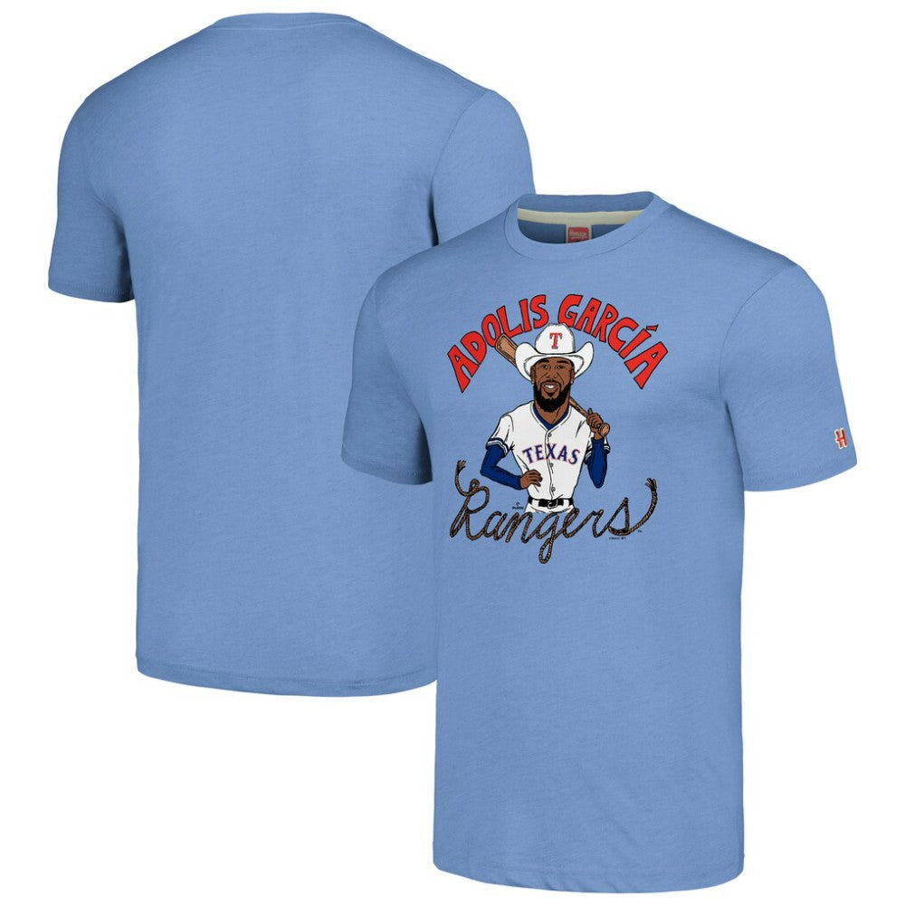 Adolis García Texas Rangers Homage Caricature Player Tri-Blend T-Shirt | MLB For sale