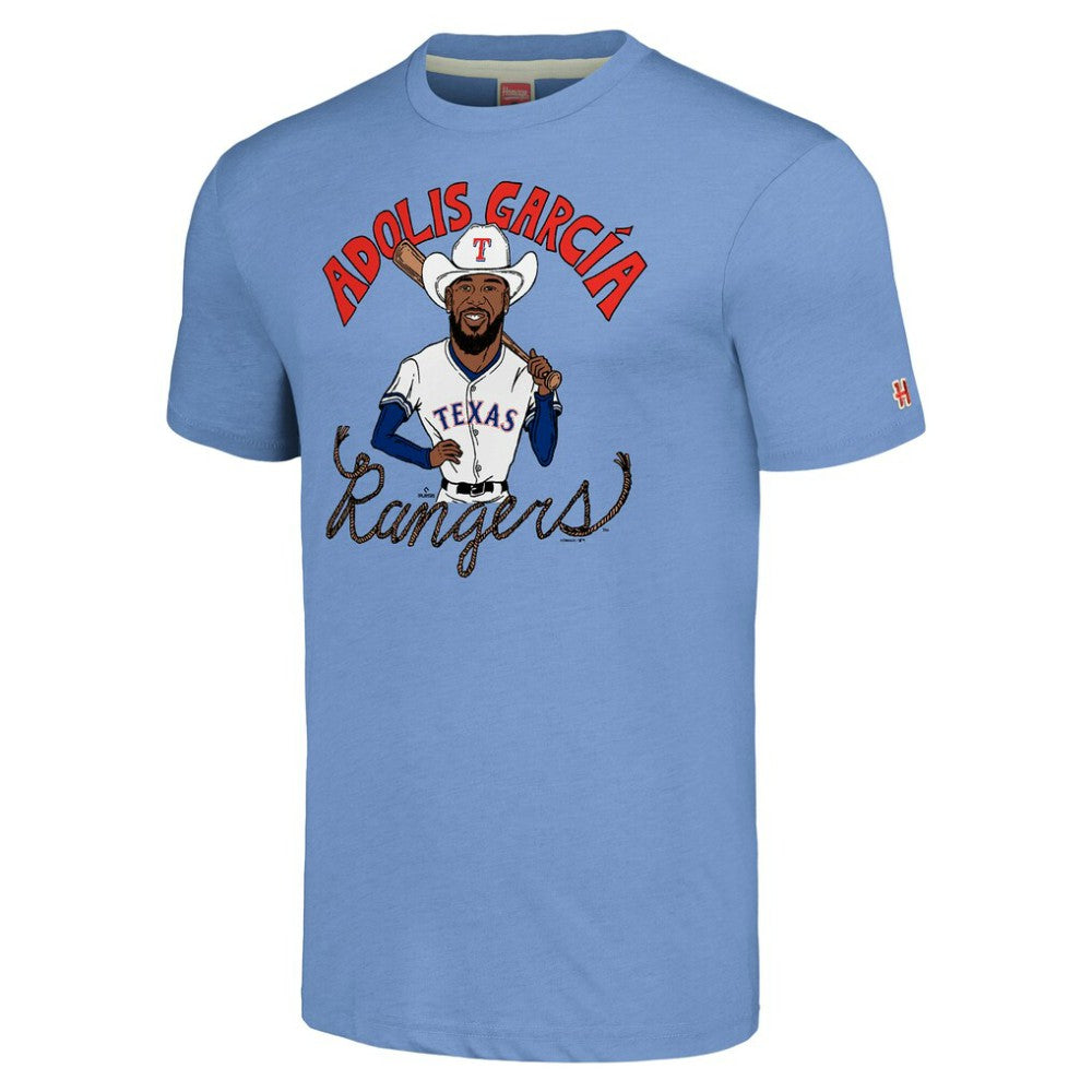 Adolis García Texas Rangers Homage Caricature Player Tri-Blend T-Shirt | MLB For sale