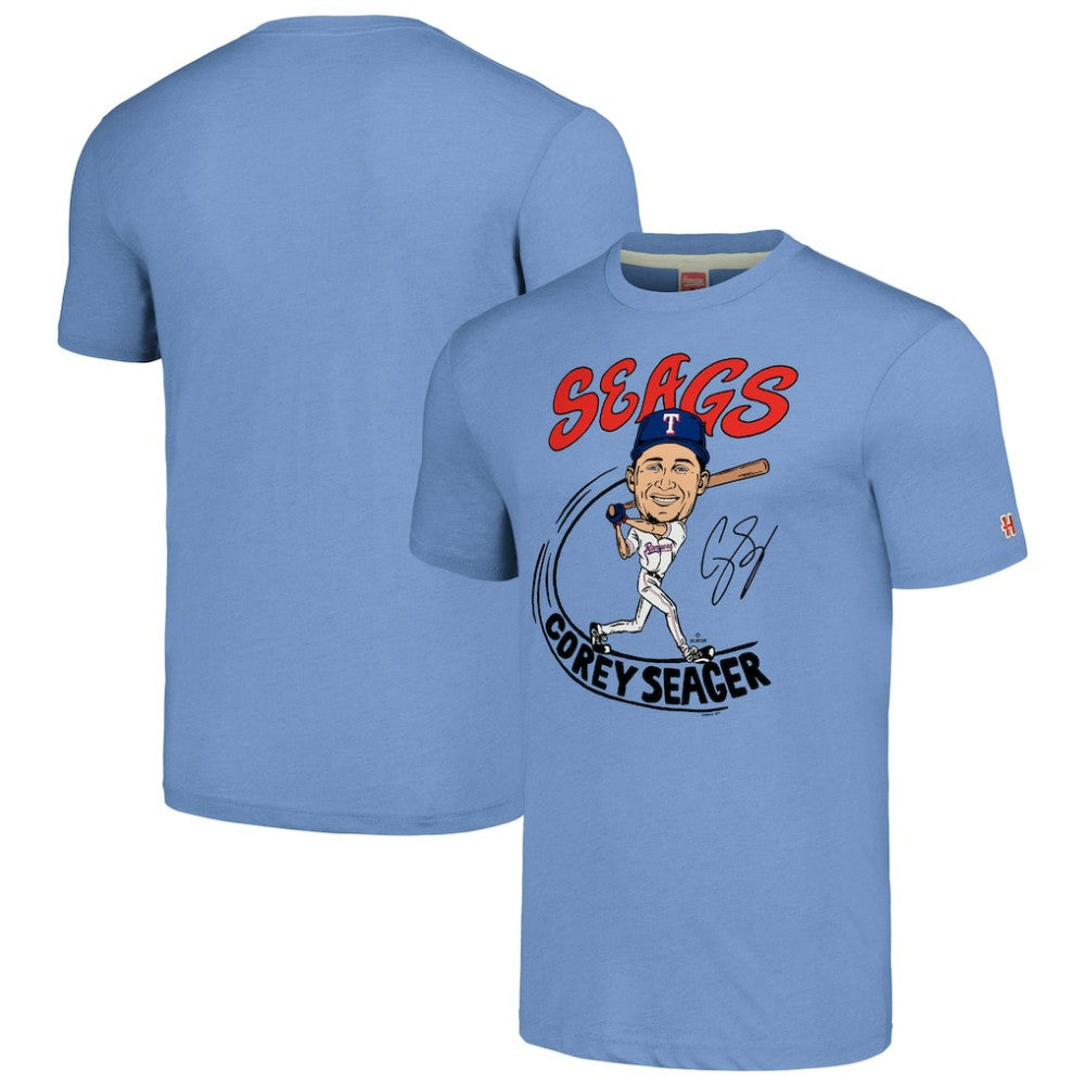 Corey Seager Texas Rangers Homage Caricature Player Tri-Blend T-Shirt | MLB Discount