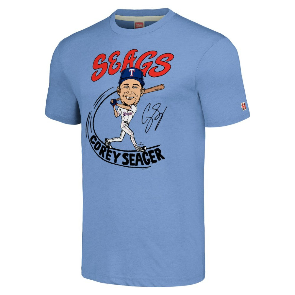 Corey Seager Texas Rangers Homage Caricature Player Tri-Blend T-Shirt | MLB Discount