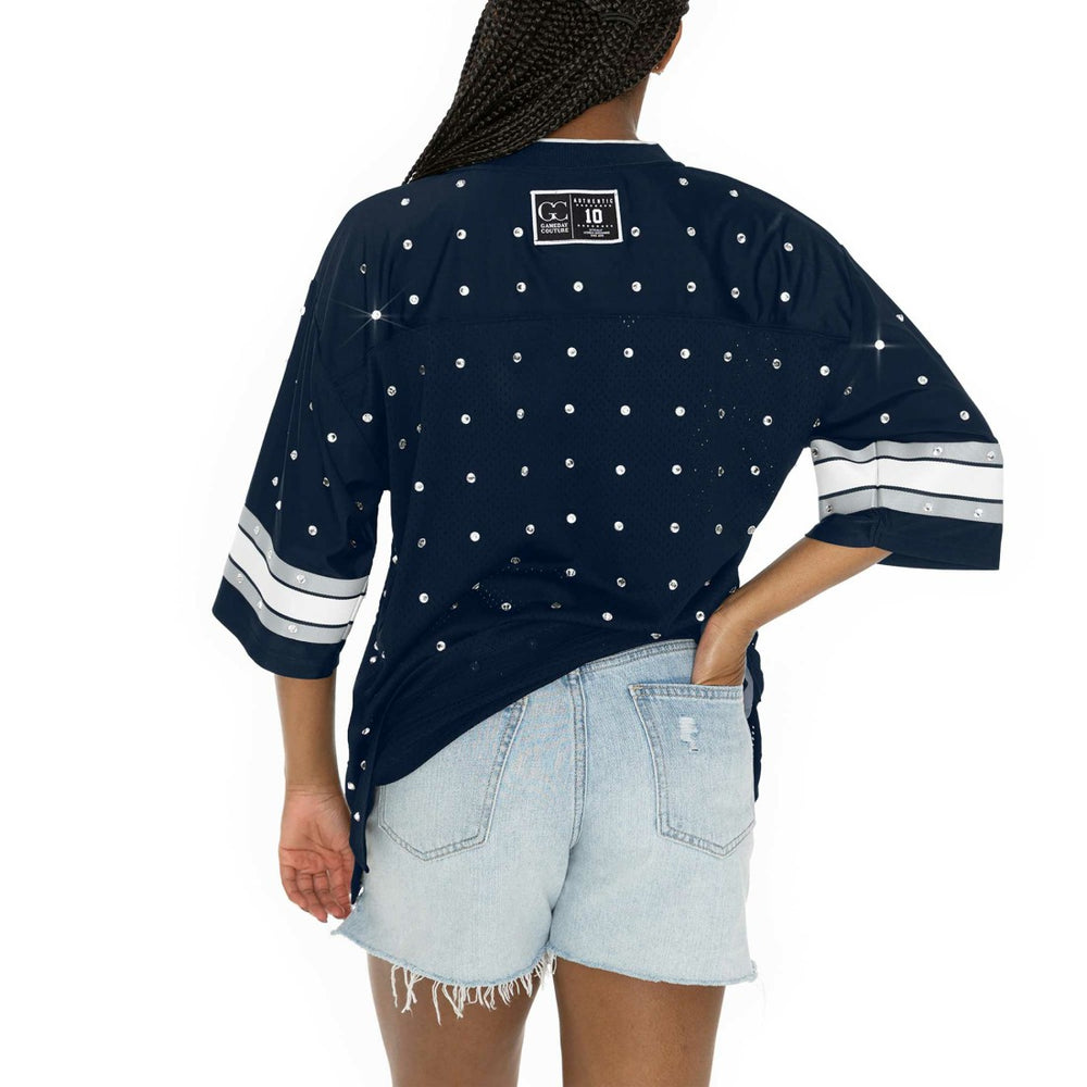 Dallas Cowboys  Gameday Couture Women's Kickoff Time Allover Rhinestone Sports Stripe Jersey V-Neck T-Shirt