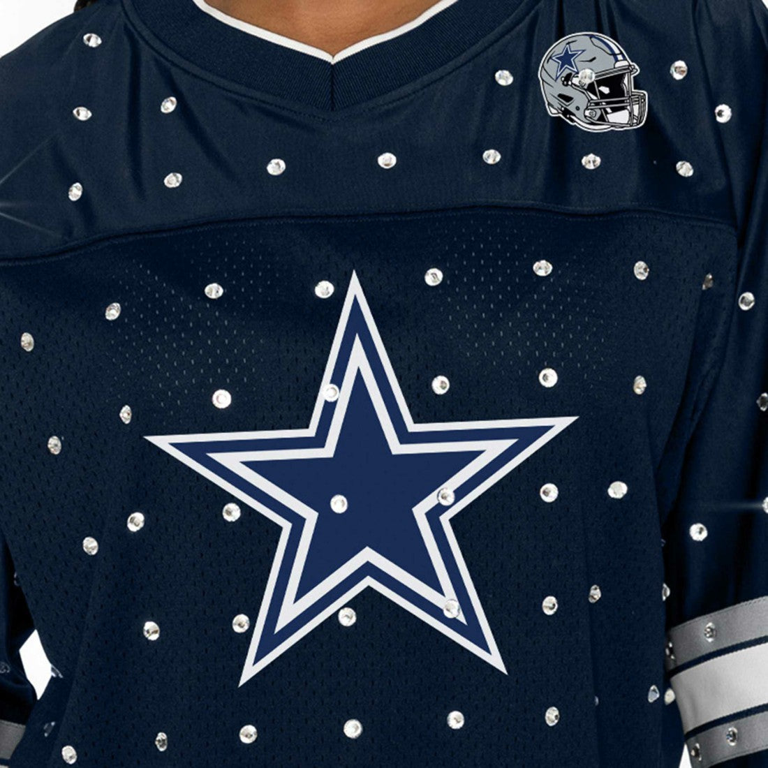 Dallas Cowboys  Gameday Couture Women's Kickoff Time Allover Rhinestone Sports Stripe Jersey V-Neck T-Shirt