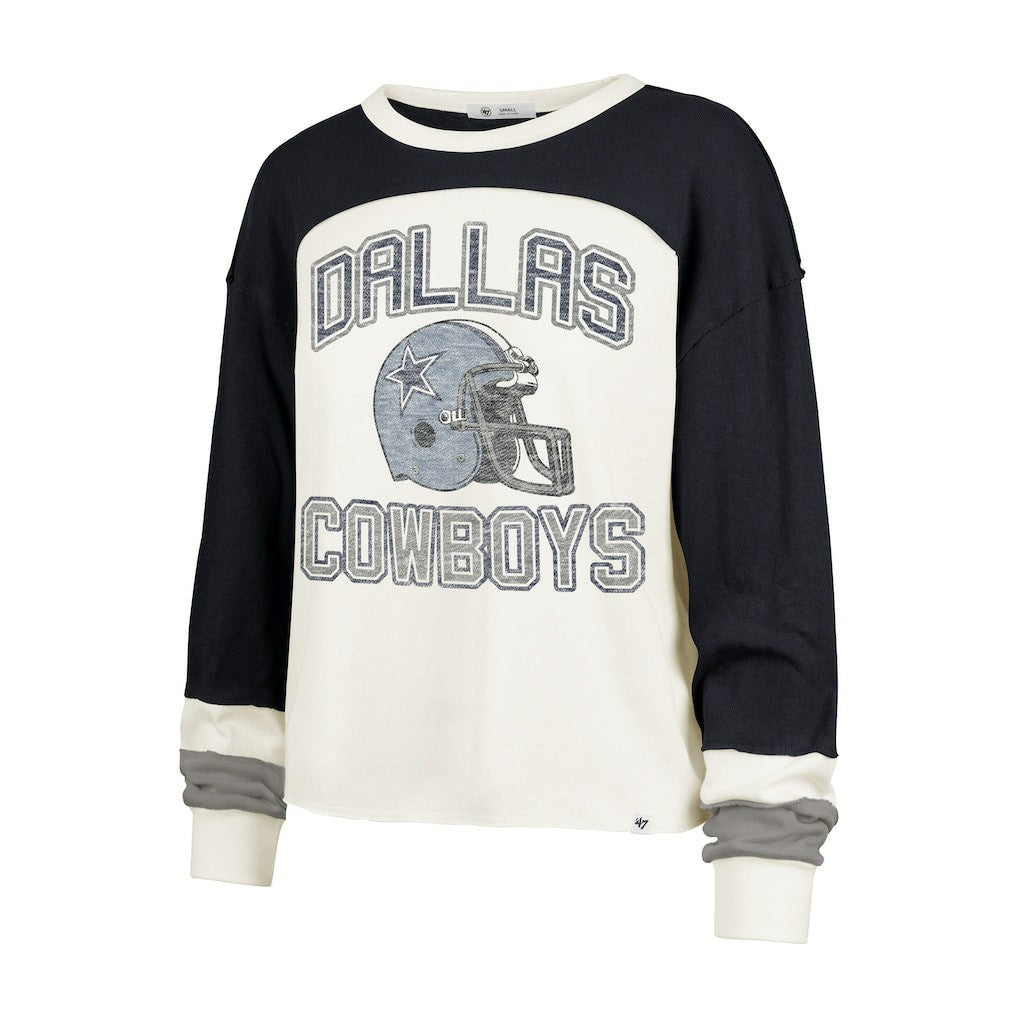 Dallas Cowboys 47 brand '47 Women's Double Header Curve Raglan Long Sleeve Crop Top