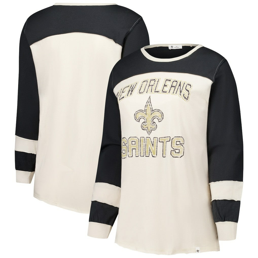 New Orleans Saints 47 brand '47 Women's Plus Size Double Header Curve Toni Long Sleeve T-Shirt