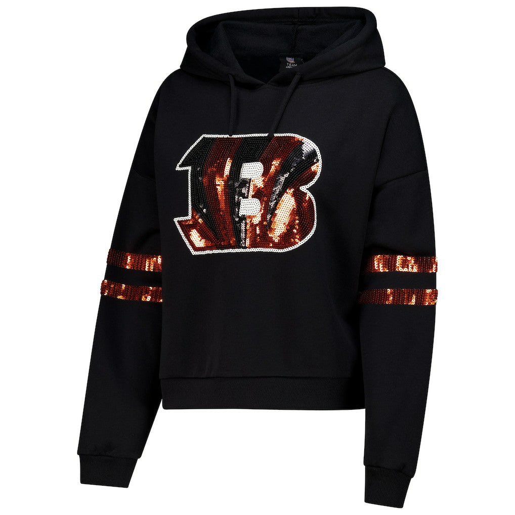 Cincinnati Bengals  Cuce Women's Cropped Sequins Pullover Hoodie
