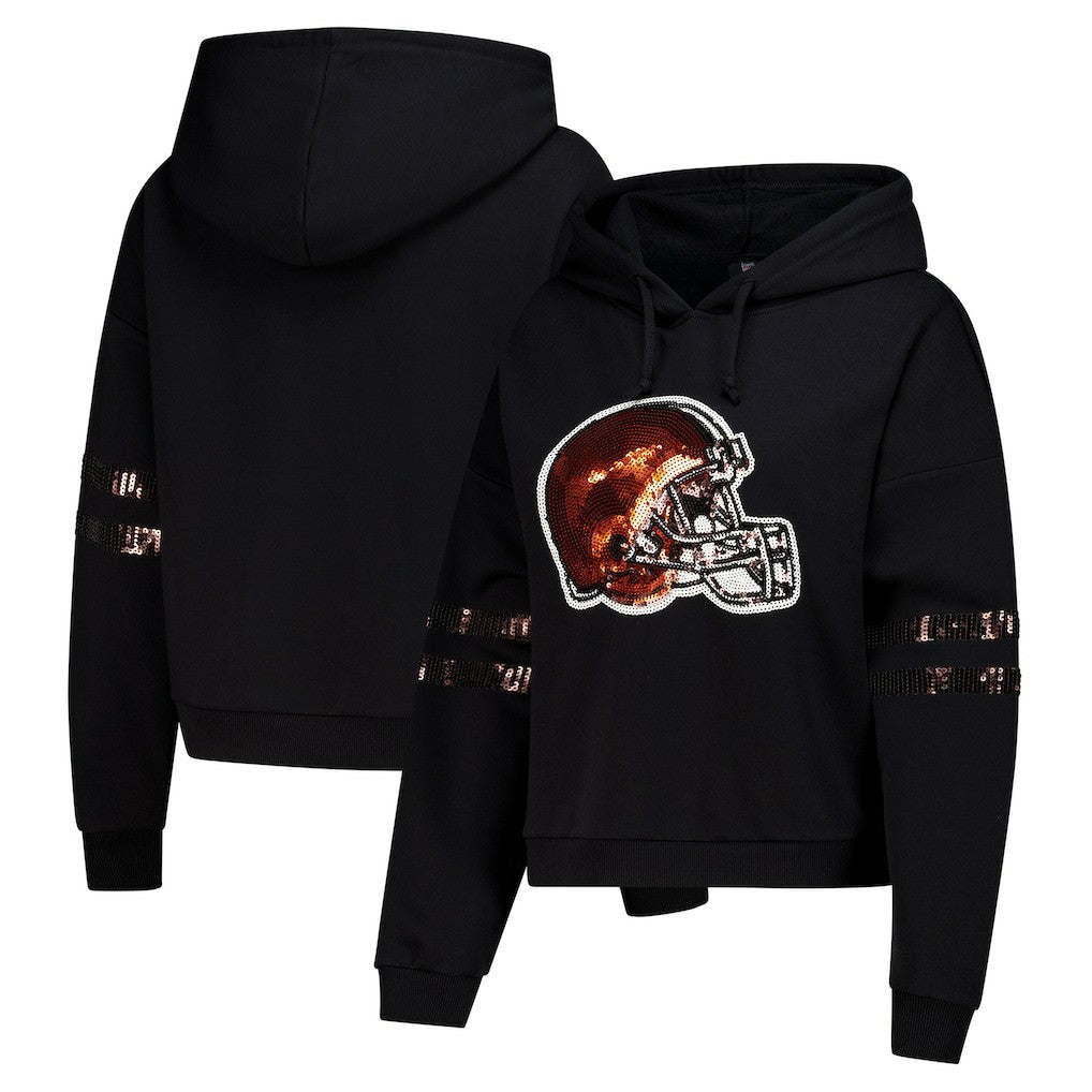 Cleveland Browns  Cuce Women's Cropped Sequins Pullover Hoodie