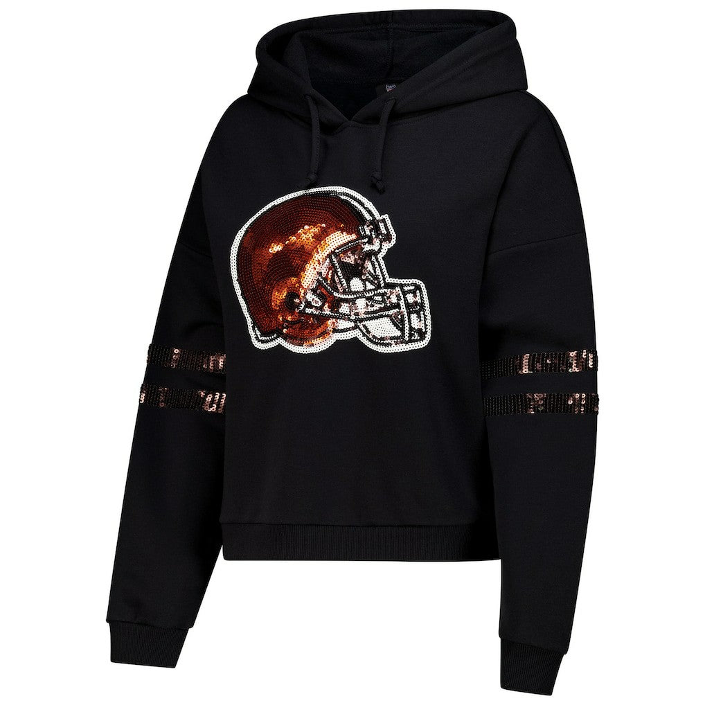 Cleveland Browns  Cuce Women's Cropped Sequins Pullover Hoodie
