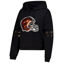 Cleveland Browns  Cuce Women's Cropped Sequins Pullover Hoodie