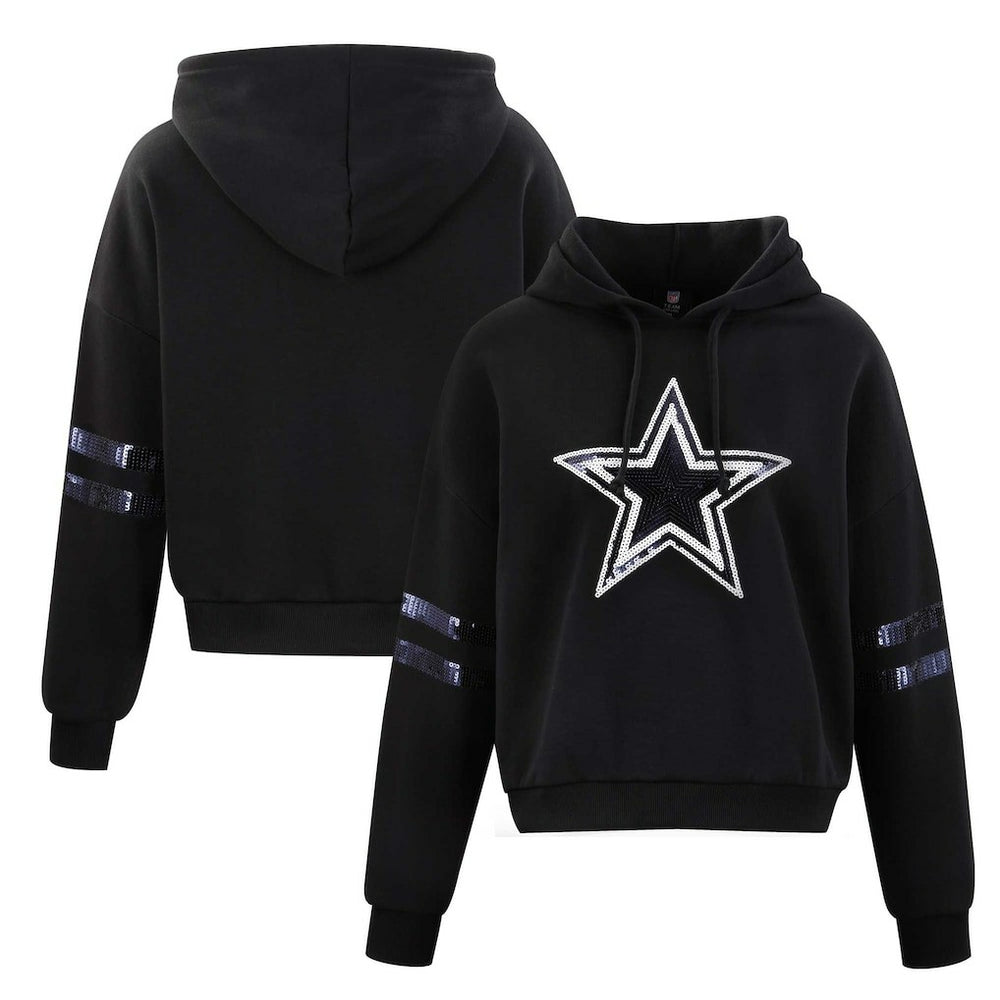 Dallas Cowboys  Cuce Women's Cropped Sequins Pullover Hoodie