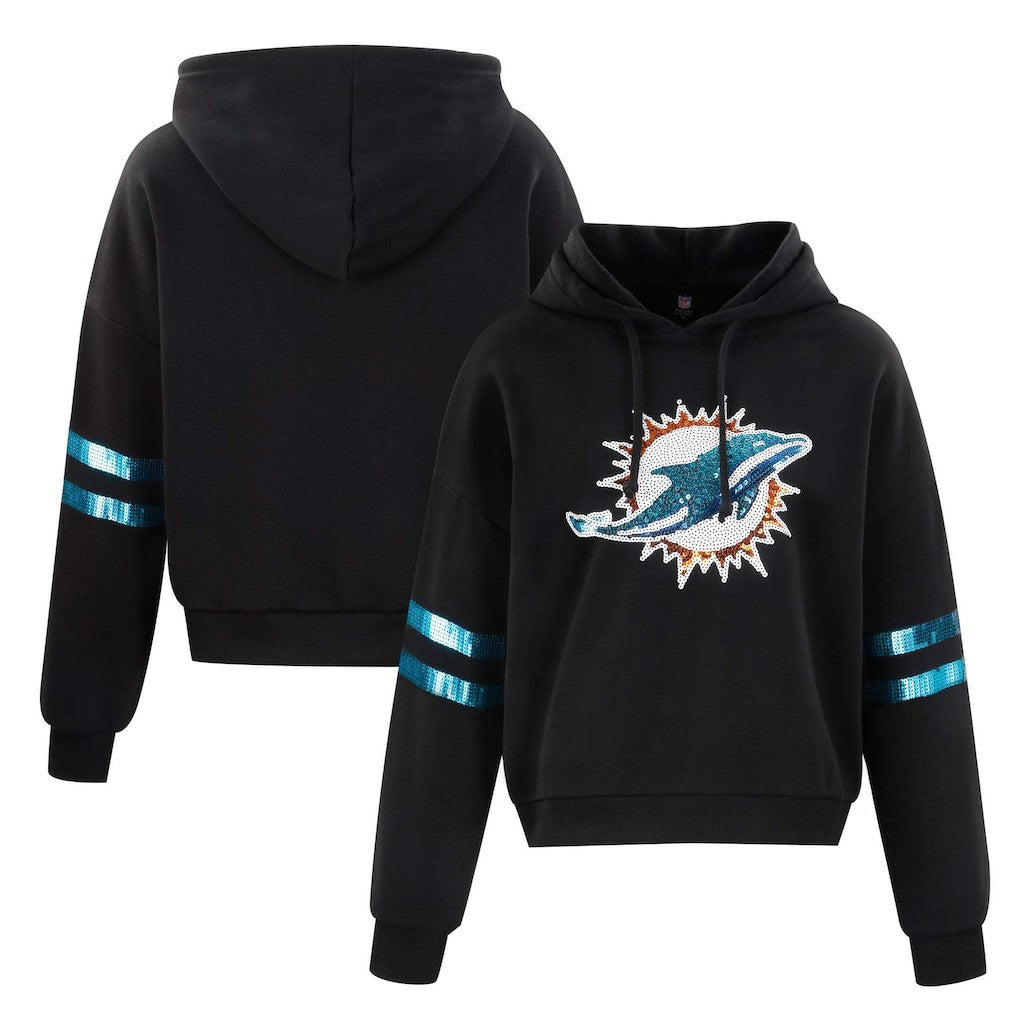 Miami Dolphins  Cuce Women's Cropped Sequins Pullover Hoodie