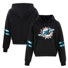 Miami Dolphins  Cuce Women's Cropped Sequins Pullover Hoodie
