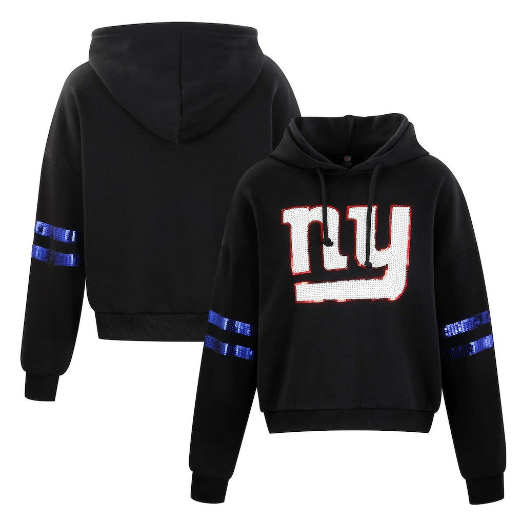New York Giants  Cuce Women's Cropped Sequins Pullover Hoodie