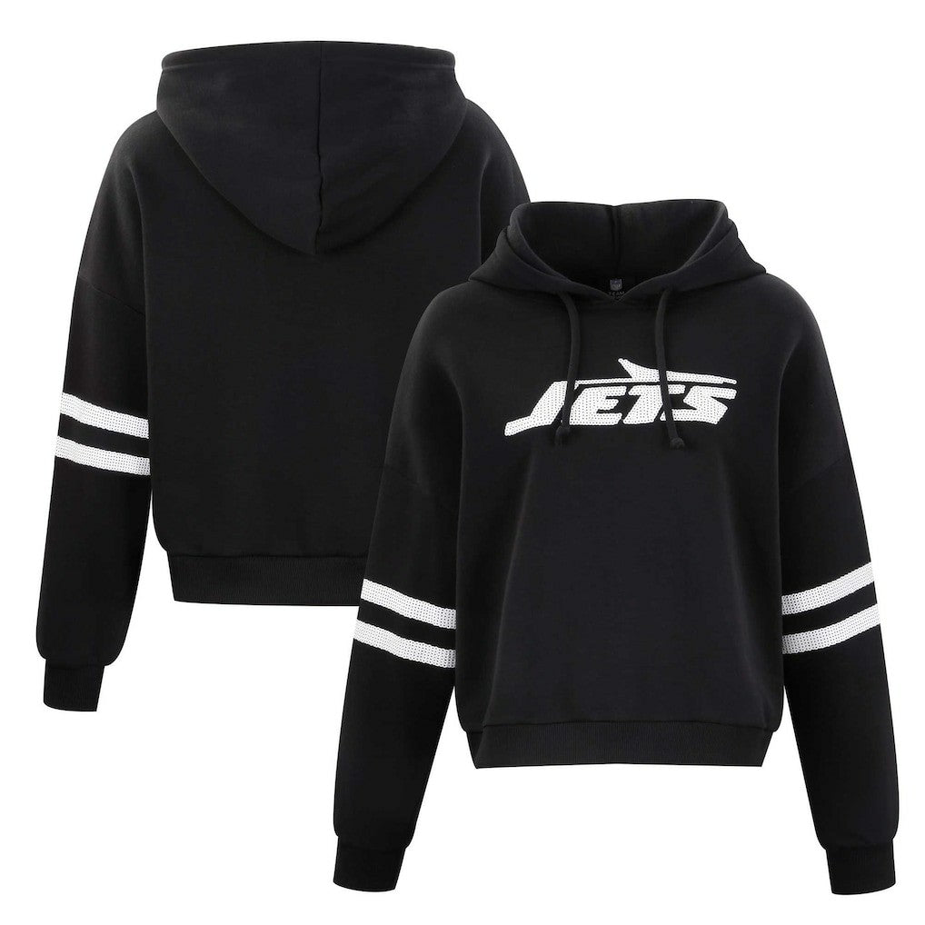 New York Jets  Cuce Women's Cropped Sequins Pullover Hoodie