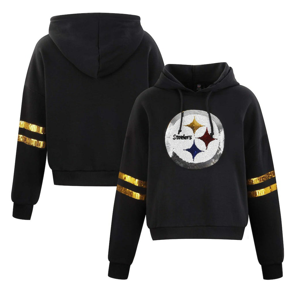 Pittsburgh Steelers  Cuce Women's Cropped Sequins Pullover Hoodie
