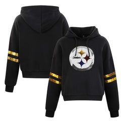 Pittsburgh Steelers  Cuce Women's Cropped Sequins Pullover Hoodie