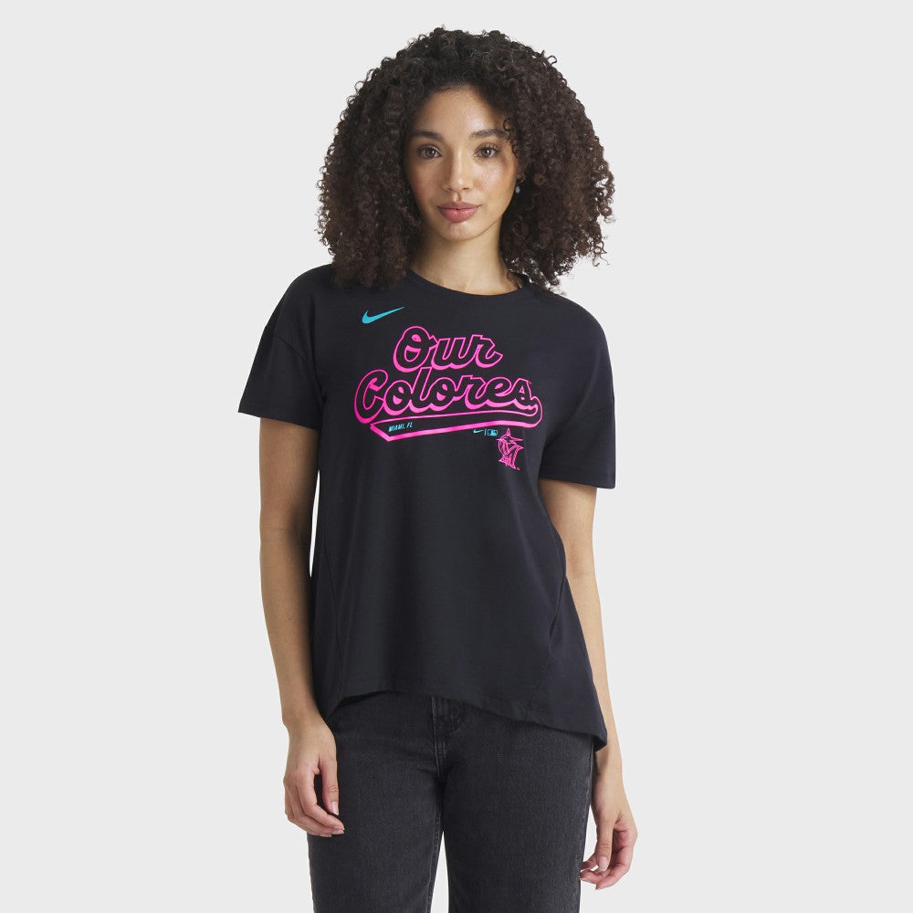 Miami Marlins Nike Women's 2025 City Connect Flowy Fashion Tri-Blend Dri-FIT T-Shirt | MLB Sale