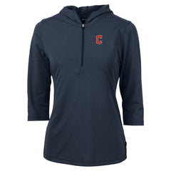 Cleveland Guardians Cutter & Buck Women's  DryTec Virtue Eco Pique Recycled 3/4-Sleeve Half-Zip Pullover Hoodie | MLB On Sale