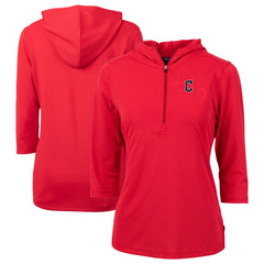 Cleveland Guardians Cutter & Buck Women's  DryTec Virtue Eco Pique Recycled 3/4-Sleeve Half-Zip Pullover Hoodie | MLB Outlet
