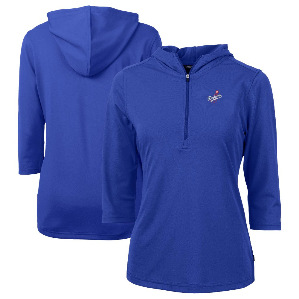 Los Angeles Dodgers Cutter & Buck Women's  DryTec Virtue Eco Pique Recycled 3/4-Sleeve Half-Zip Pullover Hoodie | MLB Discount